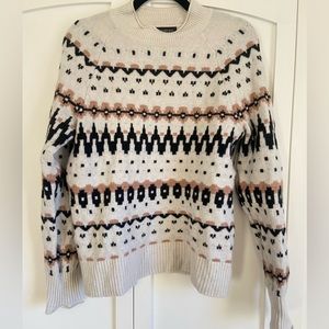 Banana Republic Sweater White Black Salmon Fair Isle Print Size Medium